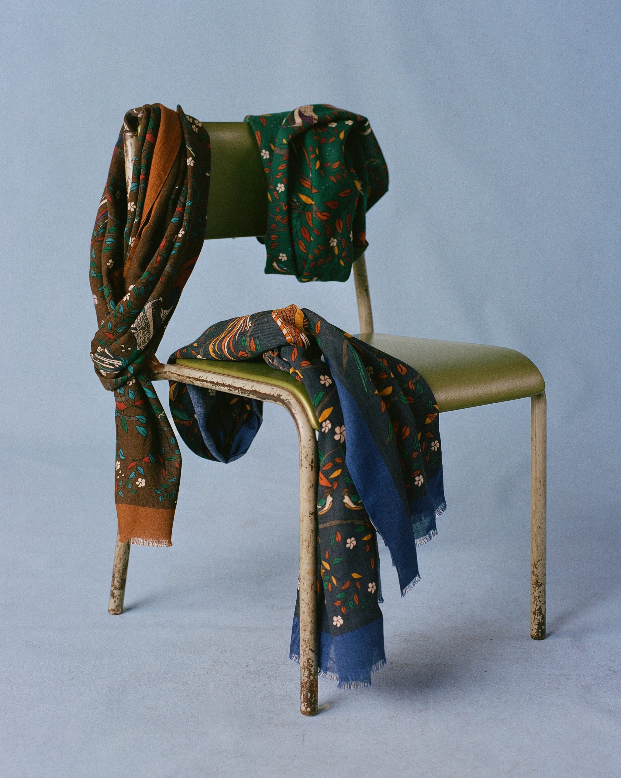 Navy Birds of Paradise Print Wool Scarf - Image 6