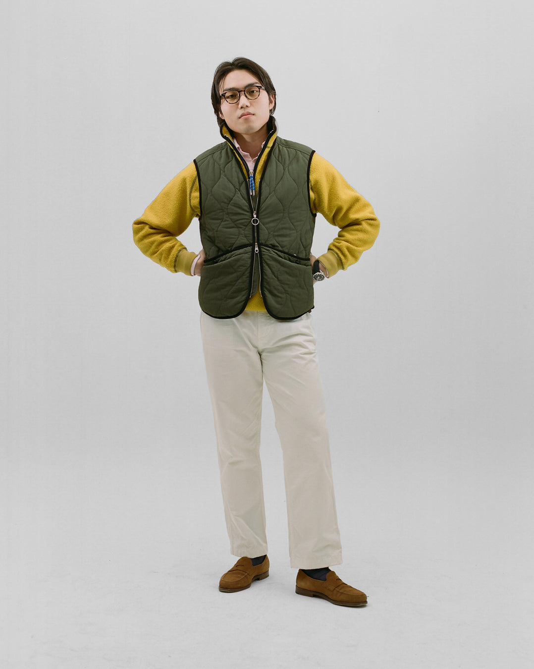 Olive Quilted Nylon Zip Vest - Image 6