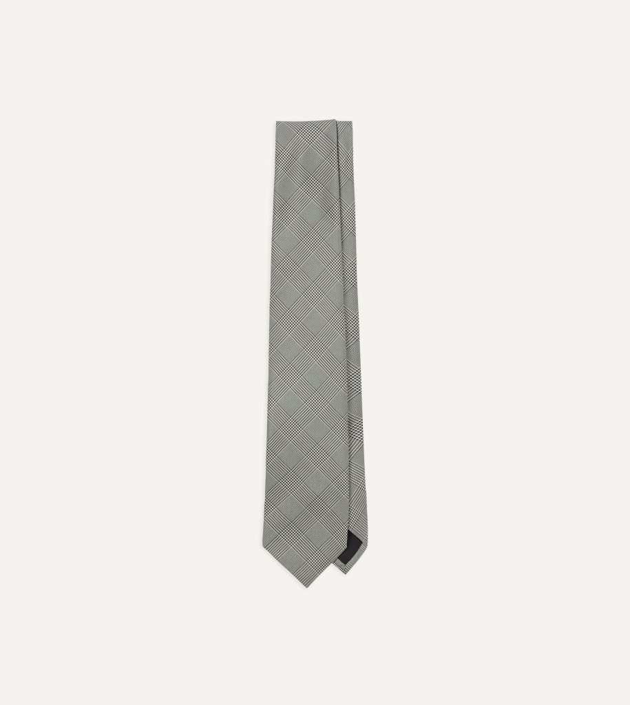 Grey Prince of Wales Check Tipped Silk Tie