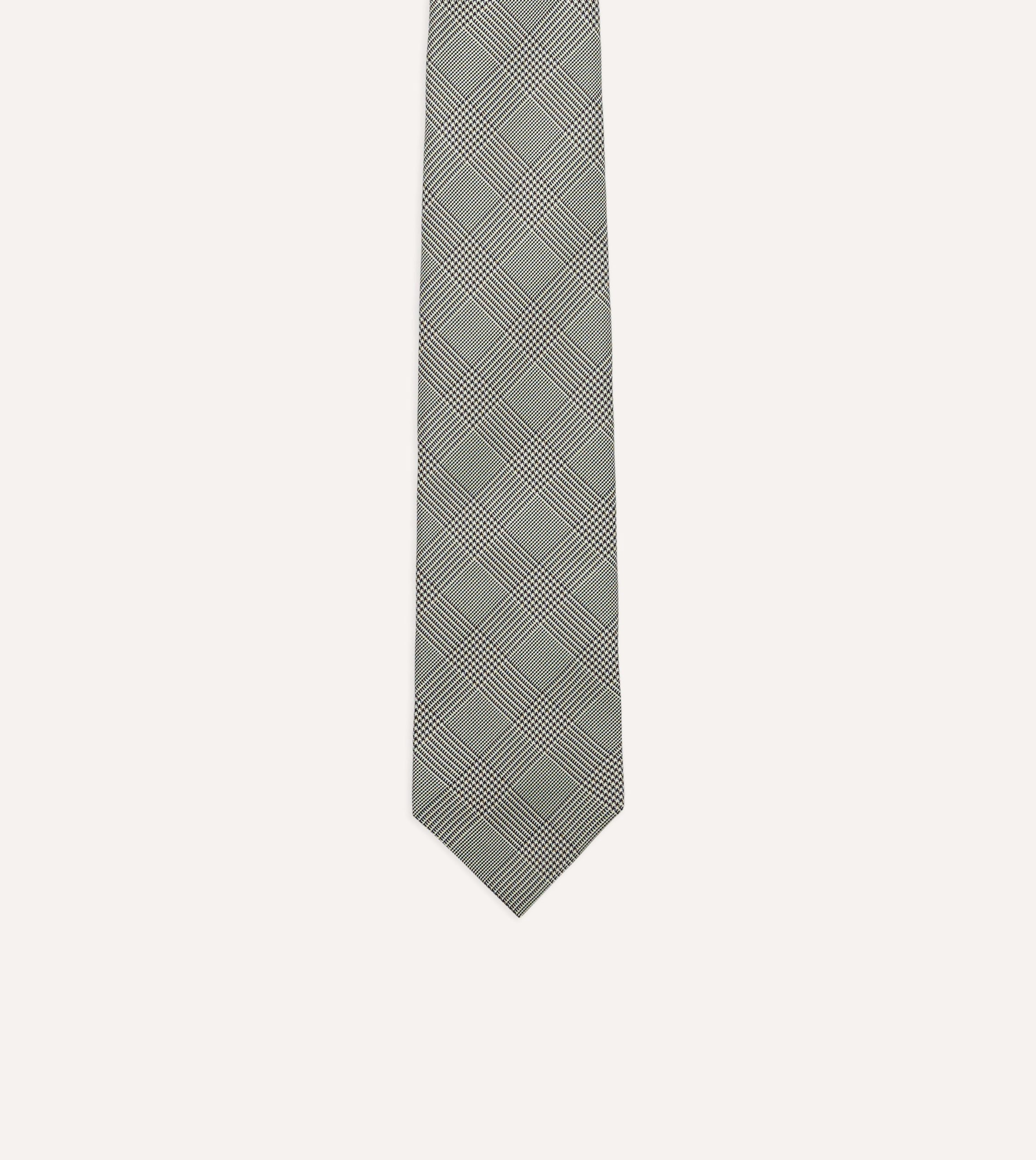 Grey Prince of Wales Check Tipped Silk Tie - Image 4