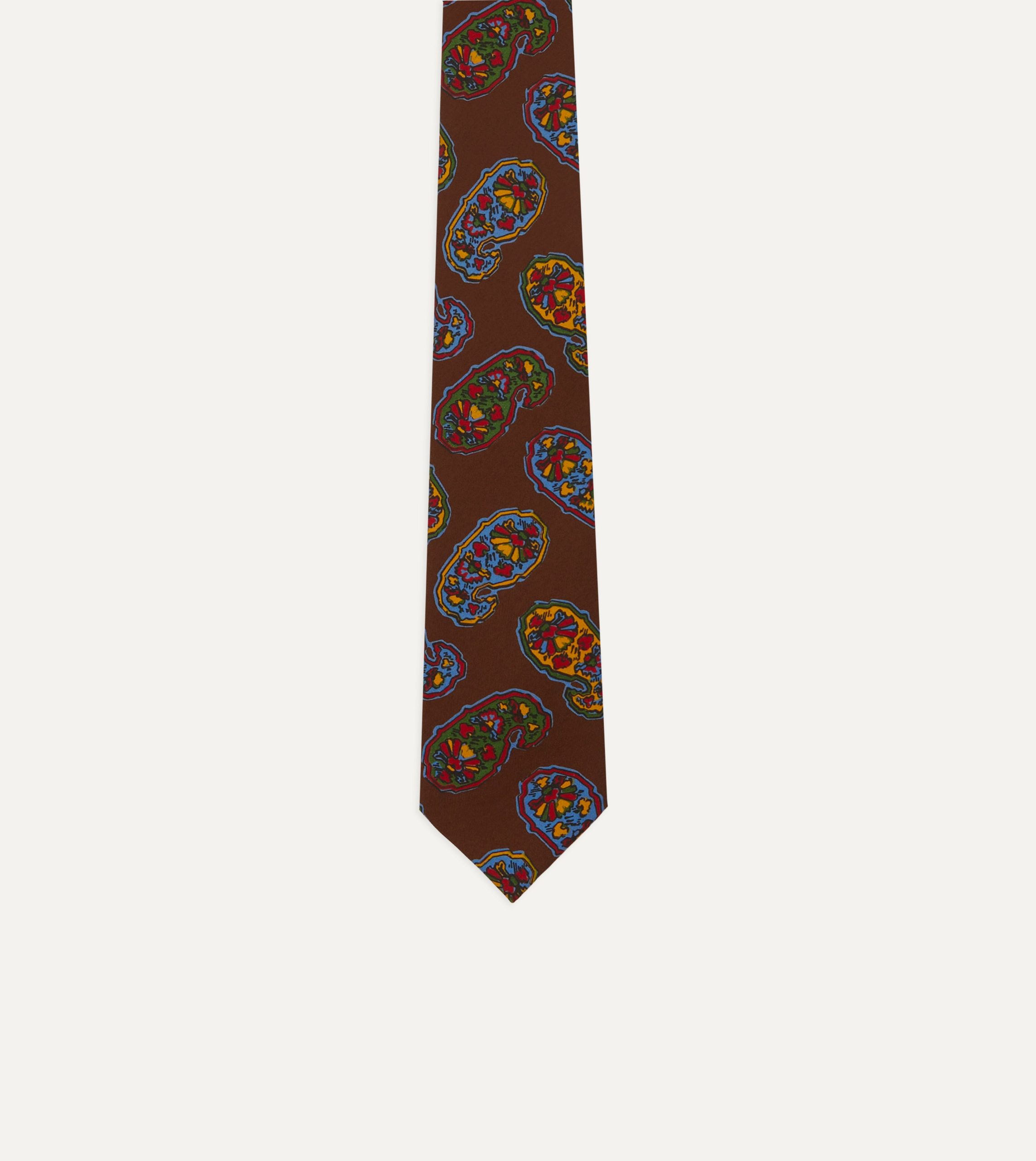 Brown Large Paisley Print Silk Self Tipped Tie - Image 4