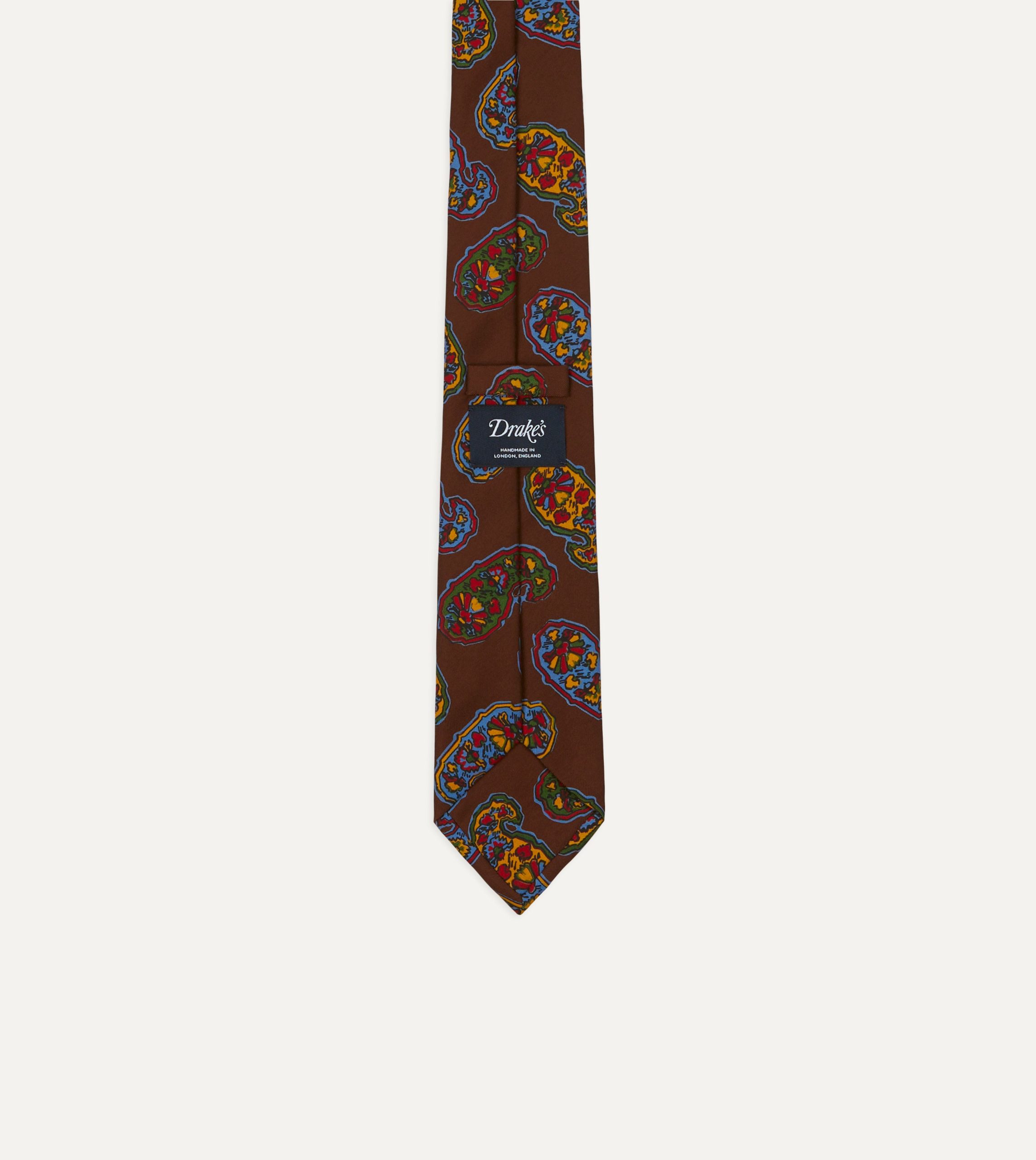 Brown Large Paisley Print Silk Self Tipped Tie - Image 3