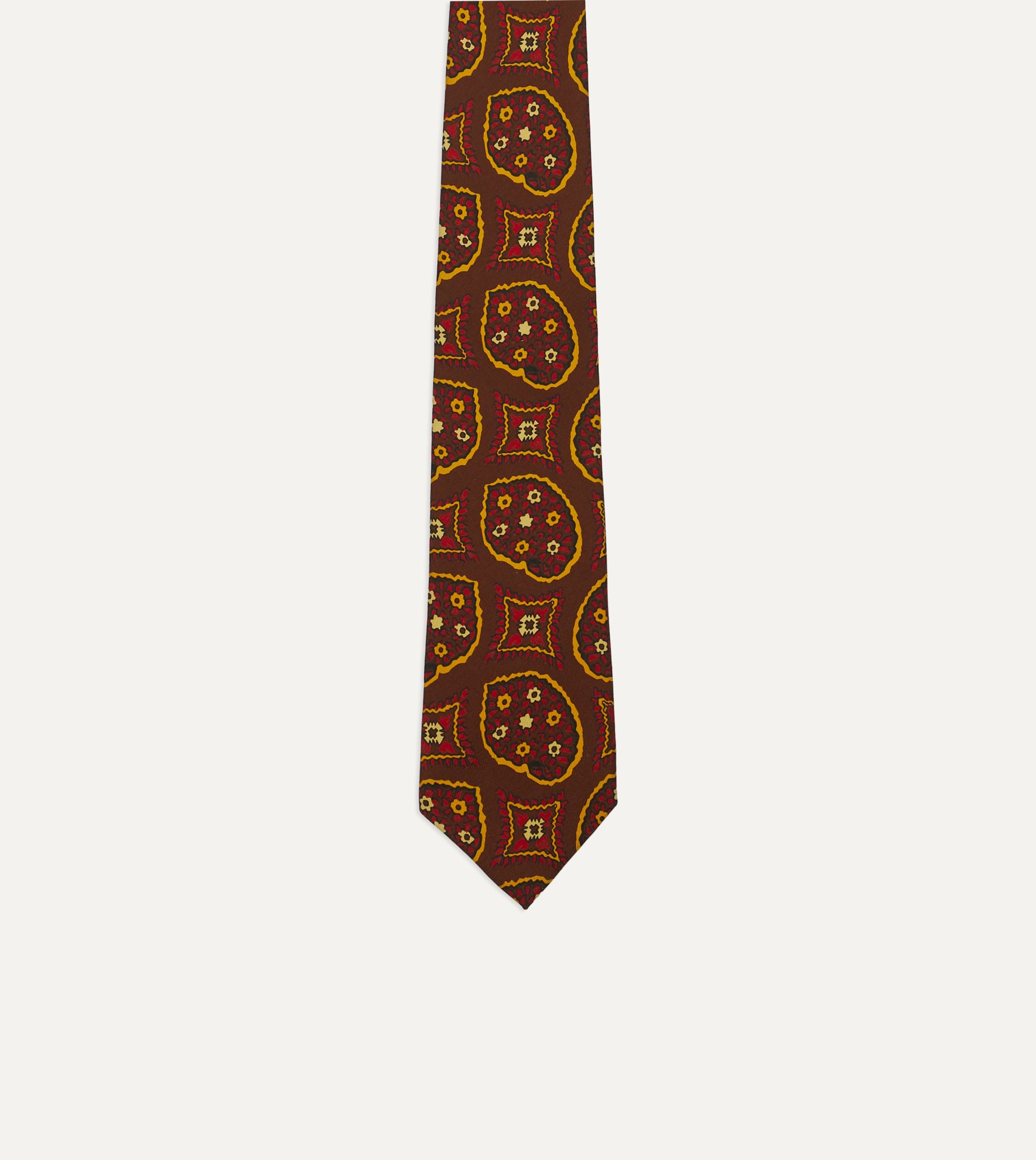 Brown Exploded Paisley Print Silk Self Tipped Tie - Image 4