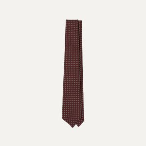 Burgundy Micro Geometric Print Silk Self Tipped Tie