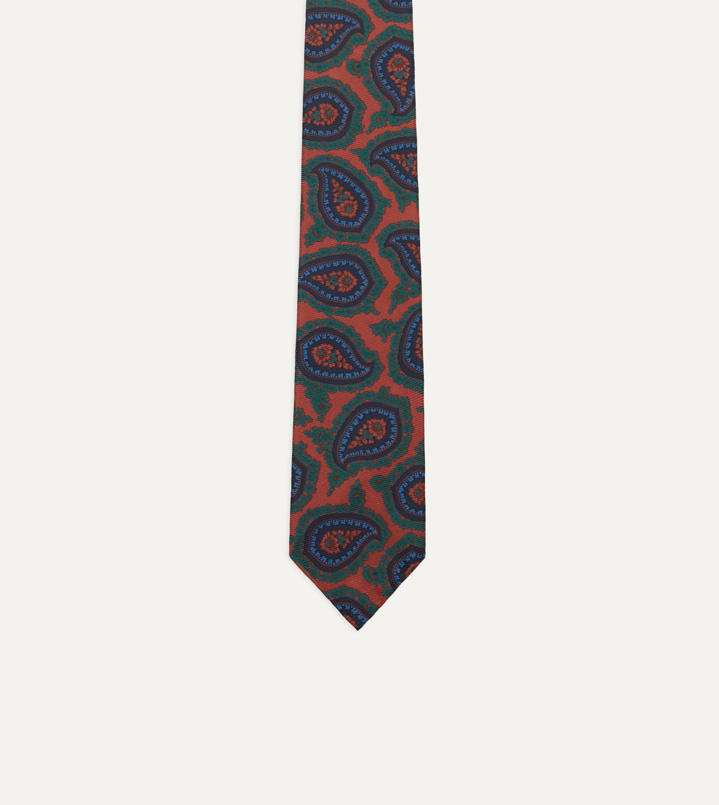 Red Big Paisley Print 40oz Madder Silk Tie - Image 4