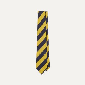 Navy and Yellow Broad Stripe Silk Tipped Tie