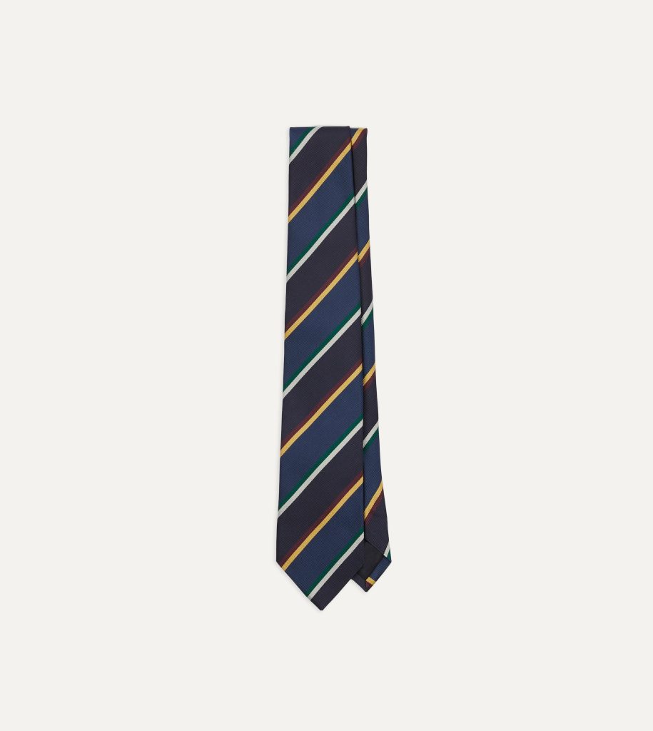 Navy. Blue and Red Multi Stripe Silk Tipped Tie