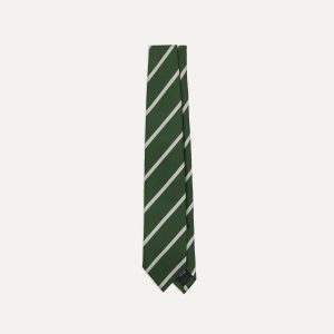 Green and Ecru Stripe Repp Silk Tipped Tie