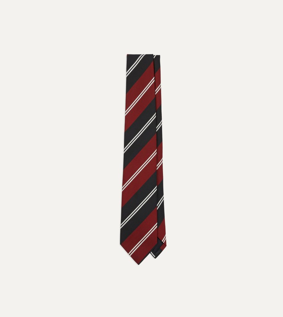 Red. Navy and White Regimental Stripe Mogador Tipped Tie