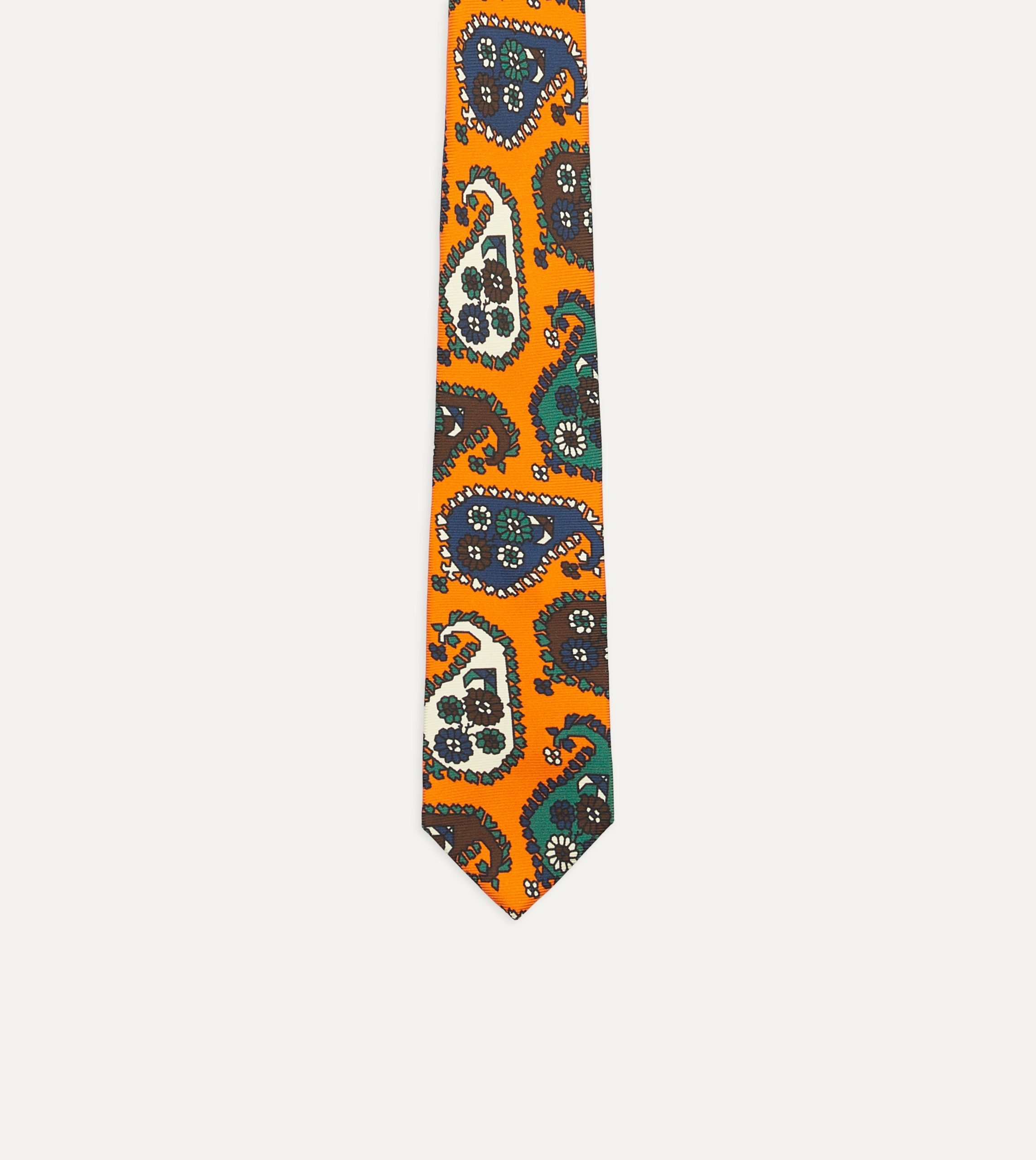Orange Geometric Paisley Print Twill Silk Tie - Image 4