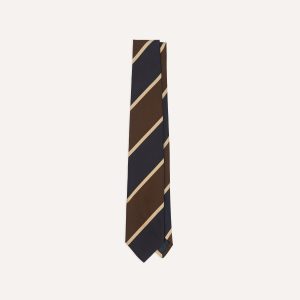 Navy and Brown Broad Stripe Mogador Silk Tipped Tie