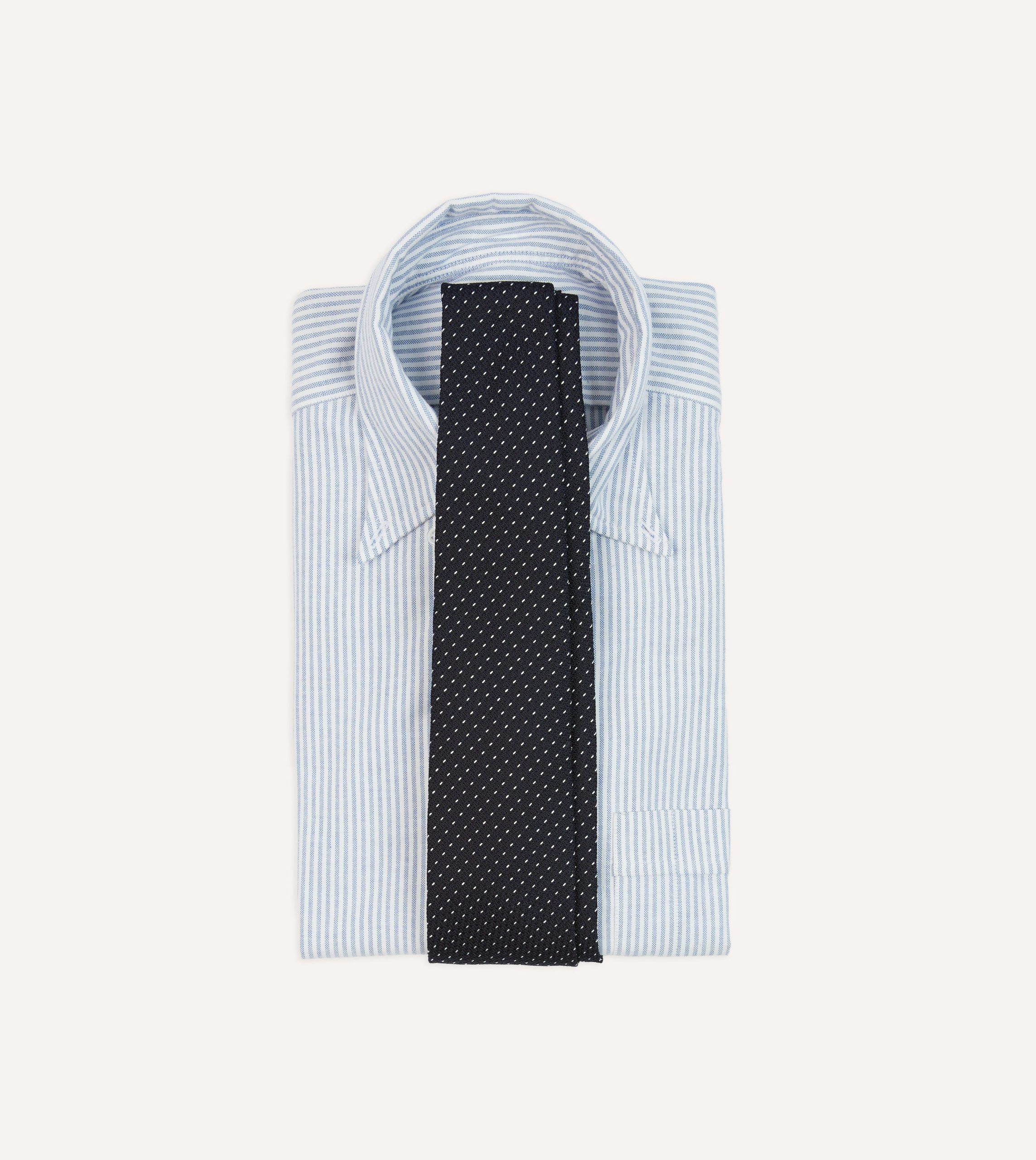 Navy and White Stitch Fine Woven Grenadine Silk Tipped Tie - Image 2