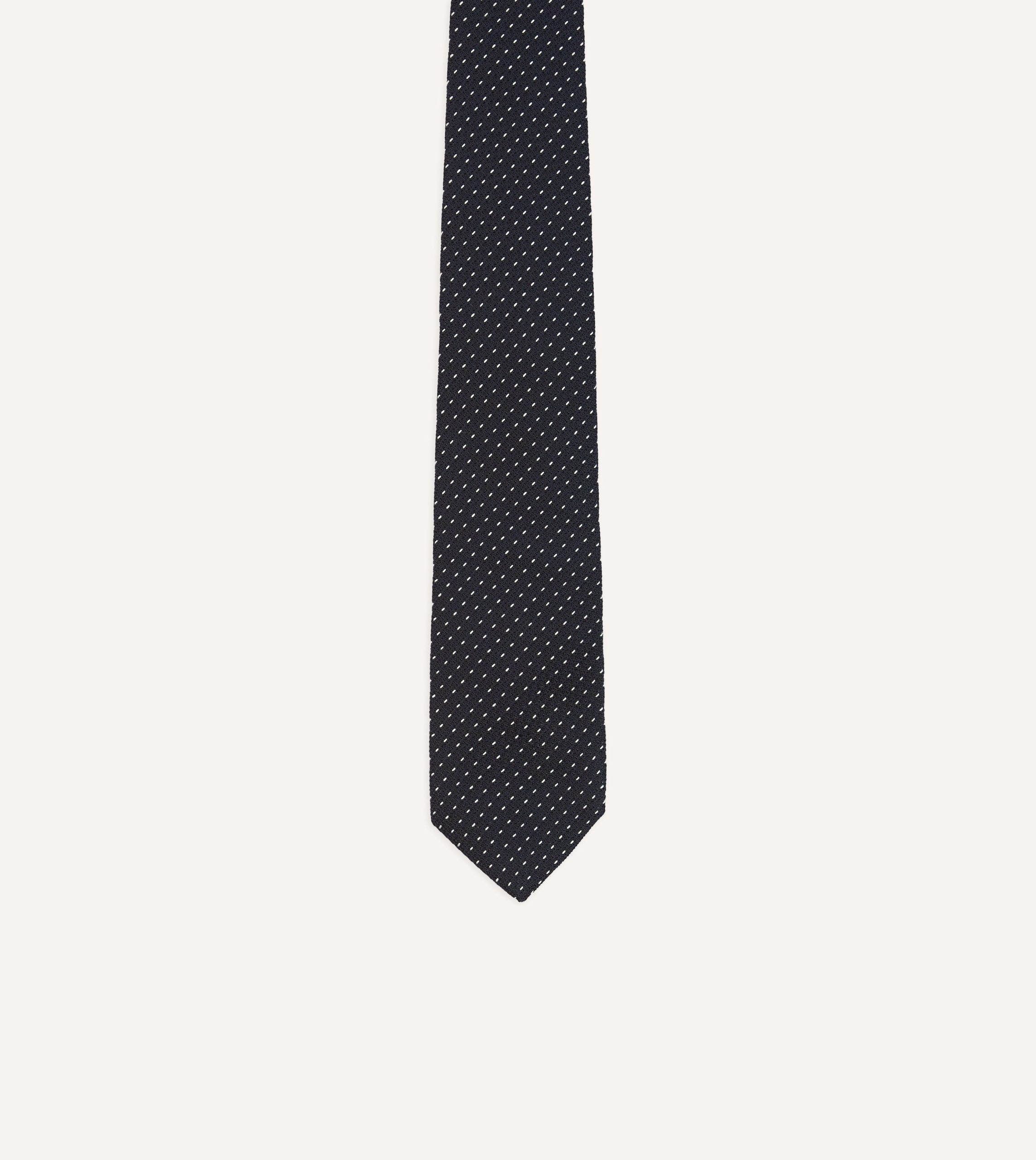 Navy and White Stitch Fine Woven Grenadine Silk Tipped Tie - Image 3