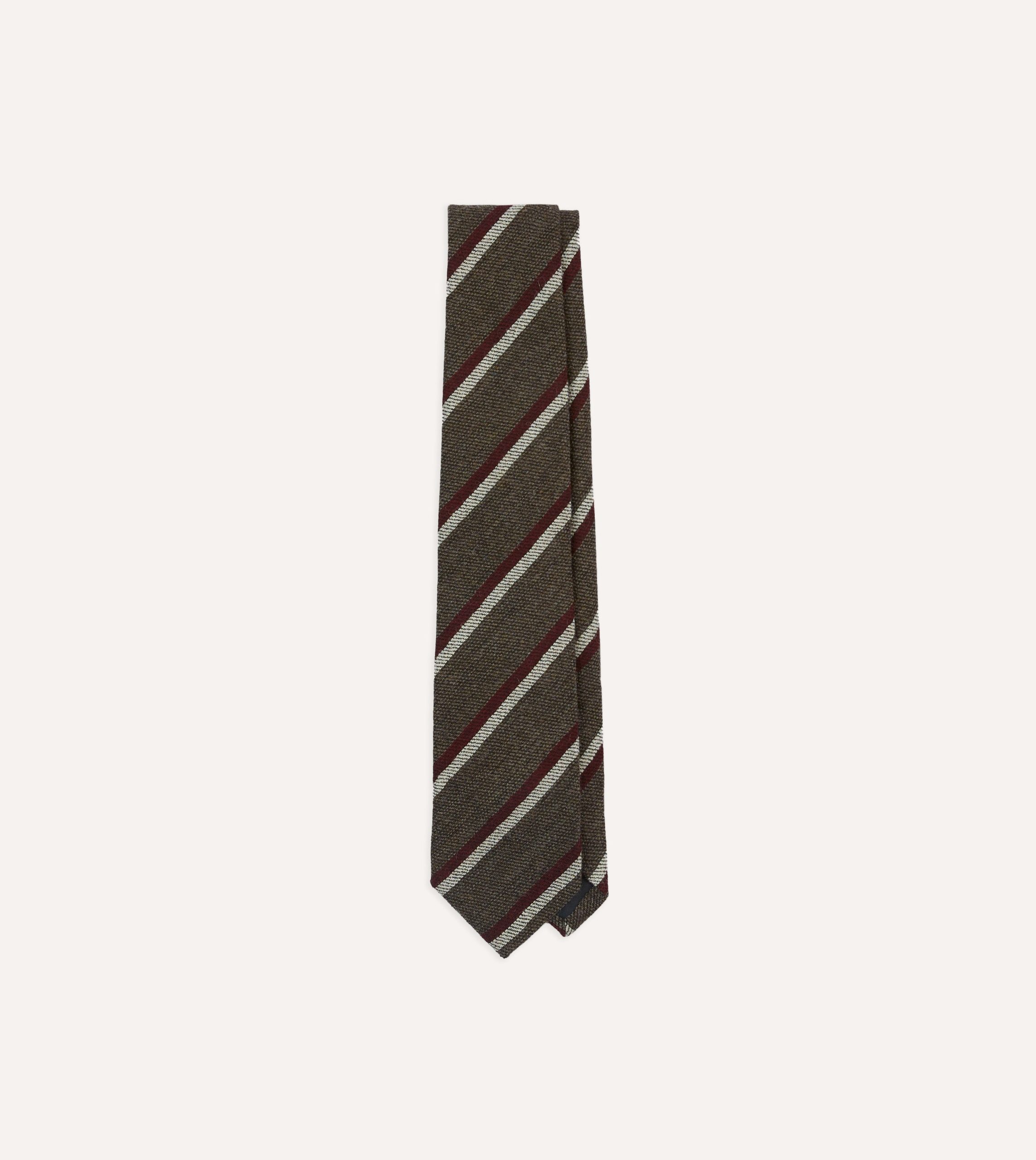 Brown. White and Red Double Stripe Tipped Wool Tie