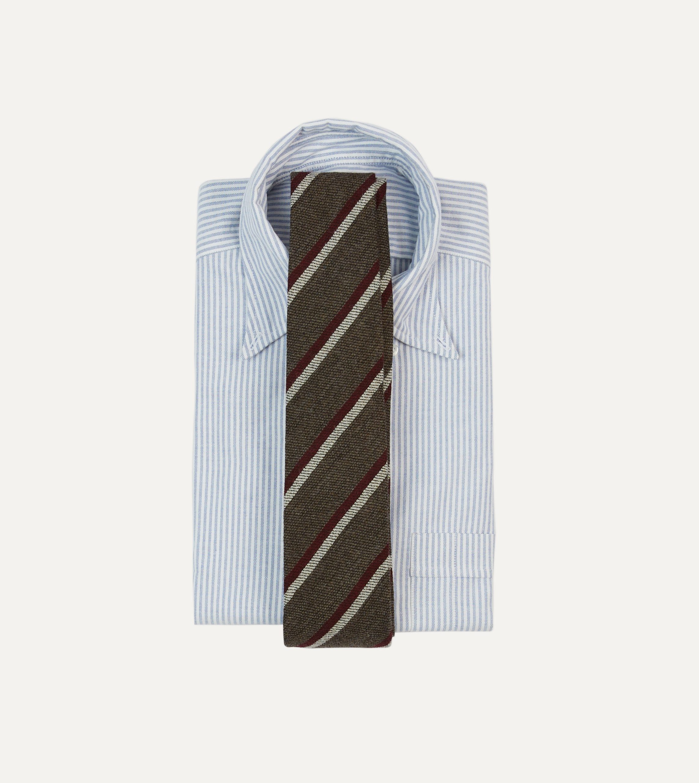 Brown. White and Red Double Stripe Tipped Wool Tie - Image 2