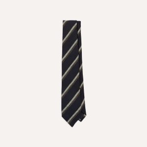 Navy. White and Brown Double Stripe Tipped Wool Tie