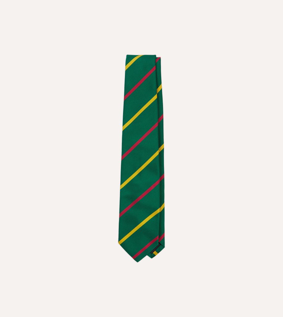 Green. Yellow and Pink Bar Stripe Mogador Silk Tipped Tie