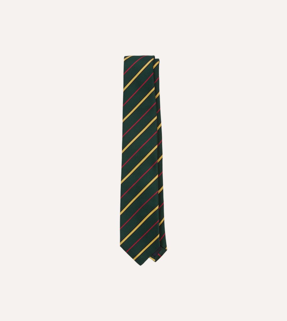 Navy. Red and White Multi Stripe Mogador Silk Tipped Tie