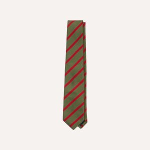 Olive and Red Bar Stripe Mogador Silk Tipped Tie