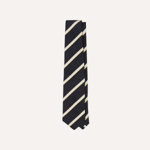 Navy and Ecru Herringbone Bar Stripe Mogador Silk Tipped Tie