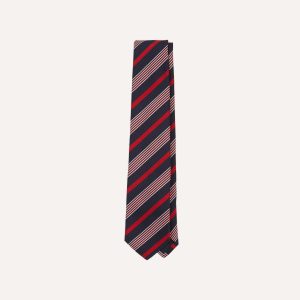 Navy. White and Red Multi Stripe Mogador Silk Tipped Tie