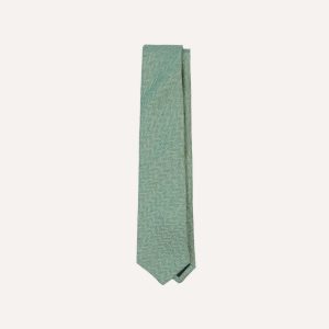 Green and Ecru Herringbone Linen Silk Tipped Tie