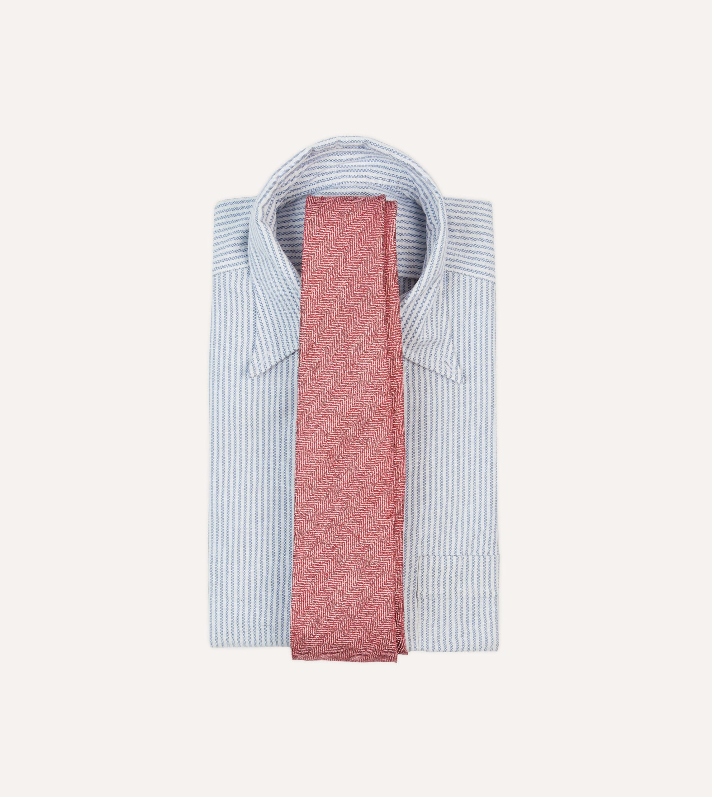 Red and Ecru Herringbone Linen Silk Tipped Tie - Image 2