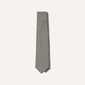 Brown and Ecru Herringbone Linen Silk Tipped Tie