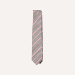 Grey. Red and Ecru Twill Stripe Tipped Silk Grenadine Tie
