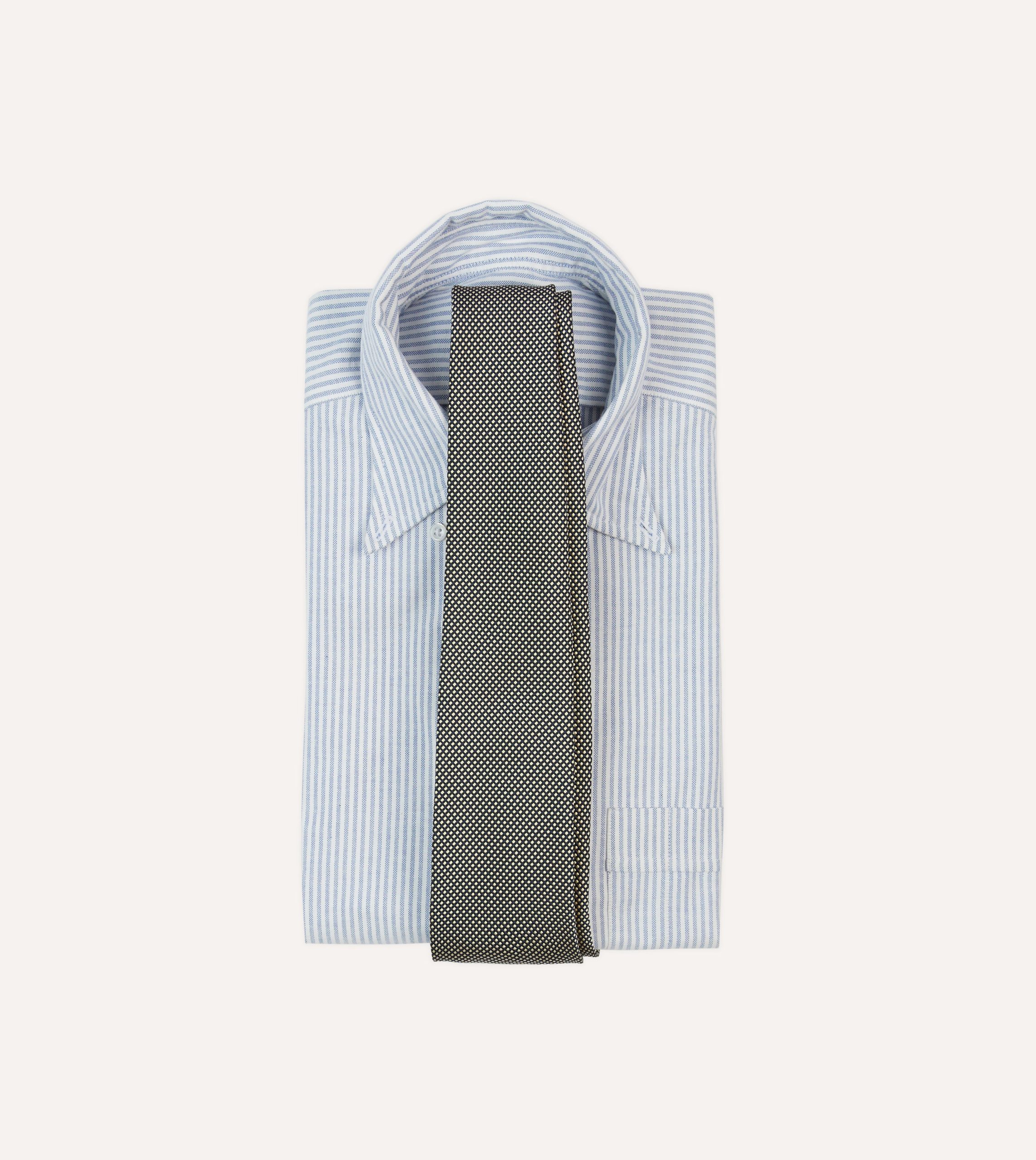 Navy and Ecru Oxford Weave Silk Tipped Tie - Image 2