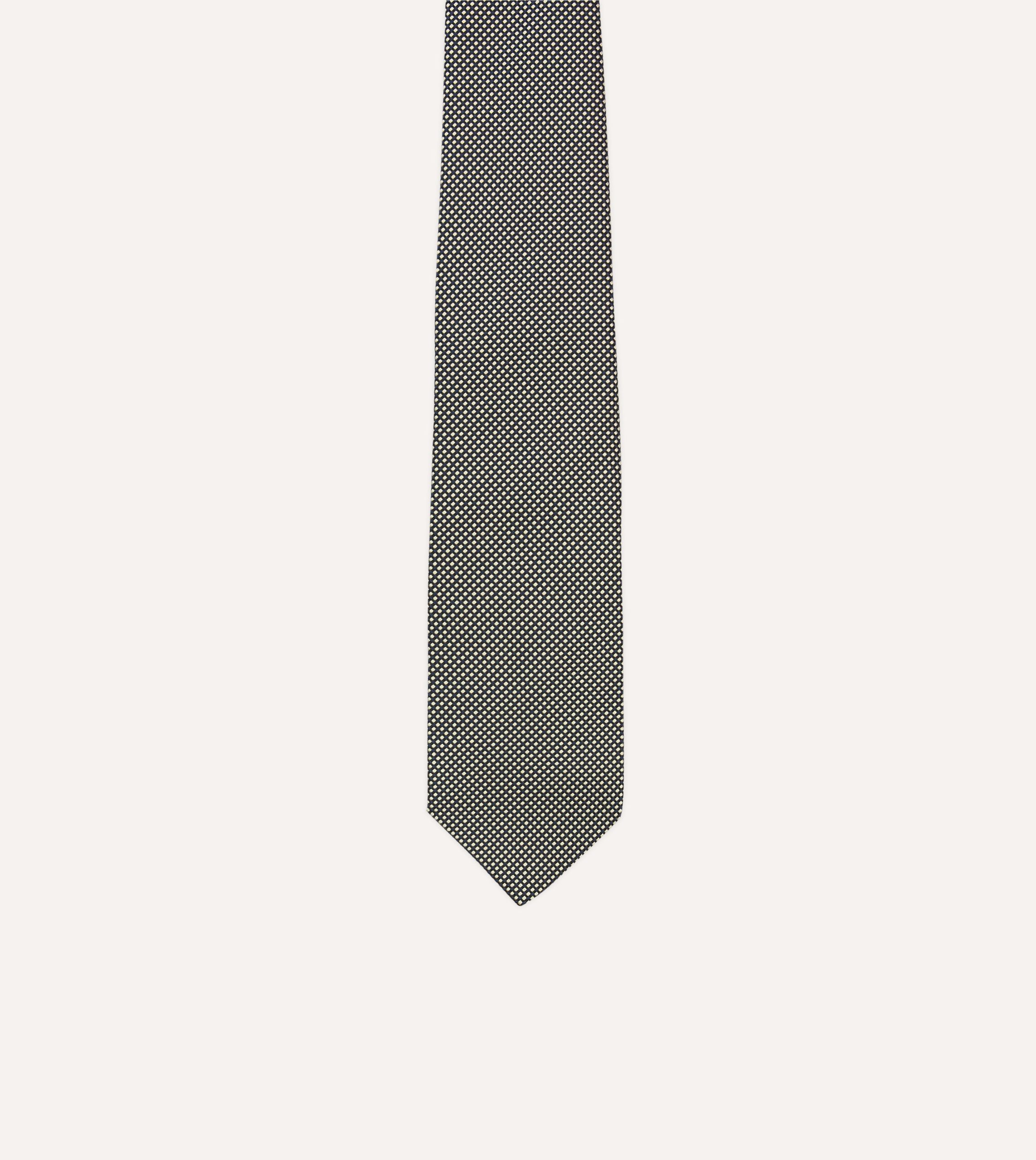 Navy and Ecru Oxford Weave Silk Tipped Tie - Image 3