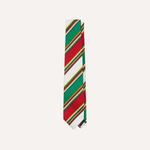 Green. Red and White Stripe Mogador Silk Tipped Tie