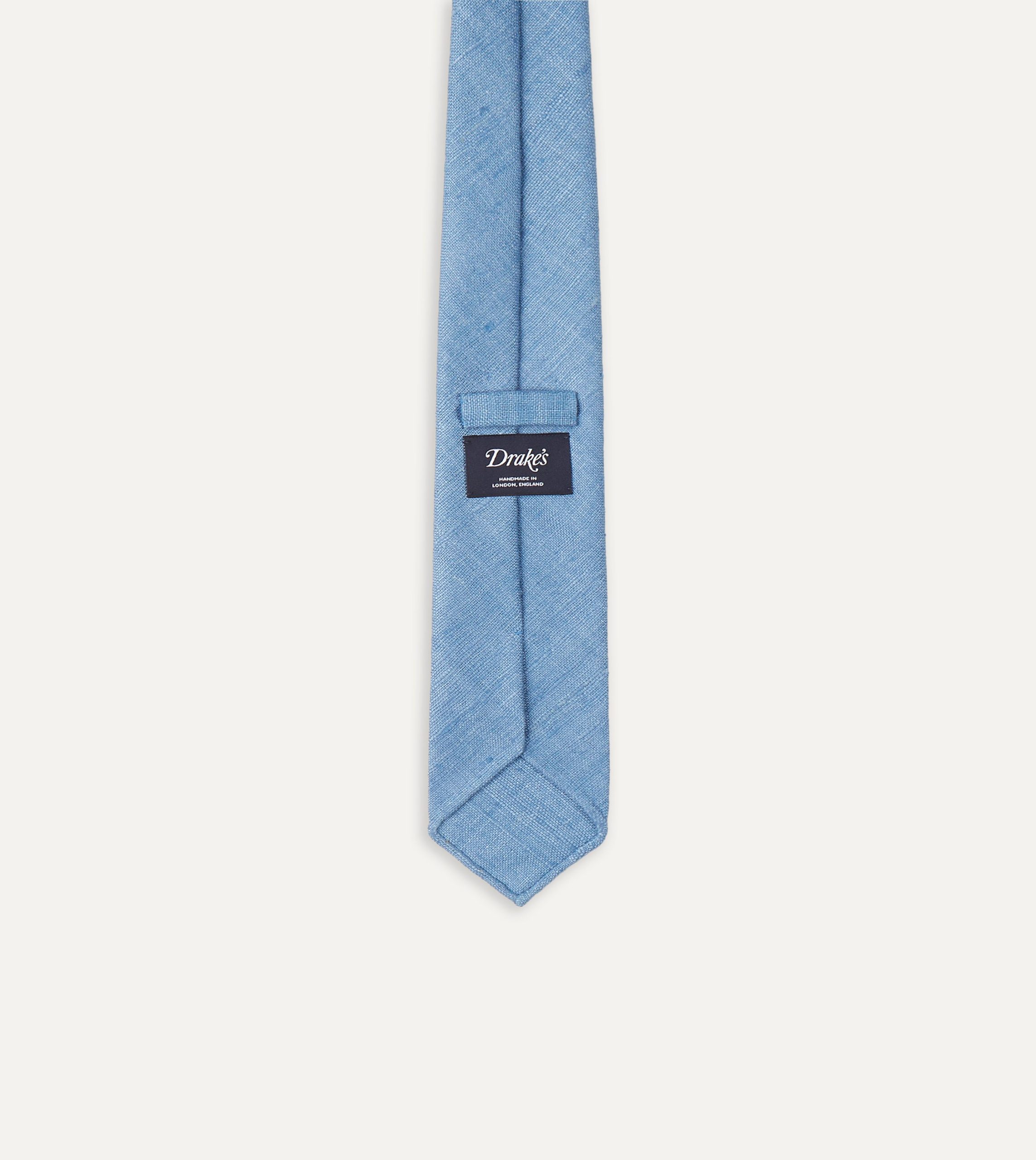 Blue Tussah Hand Rolled Silk Tie - Image 5