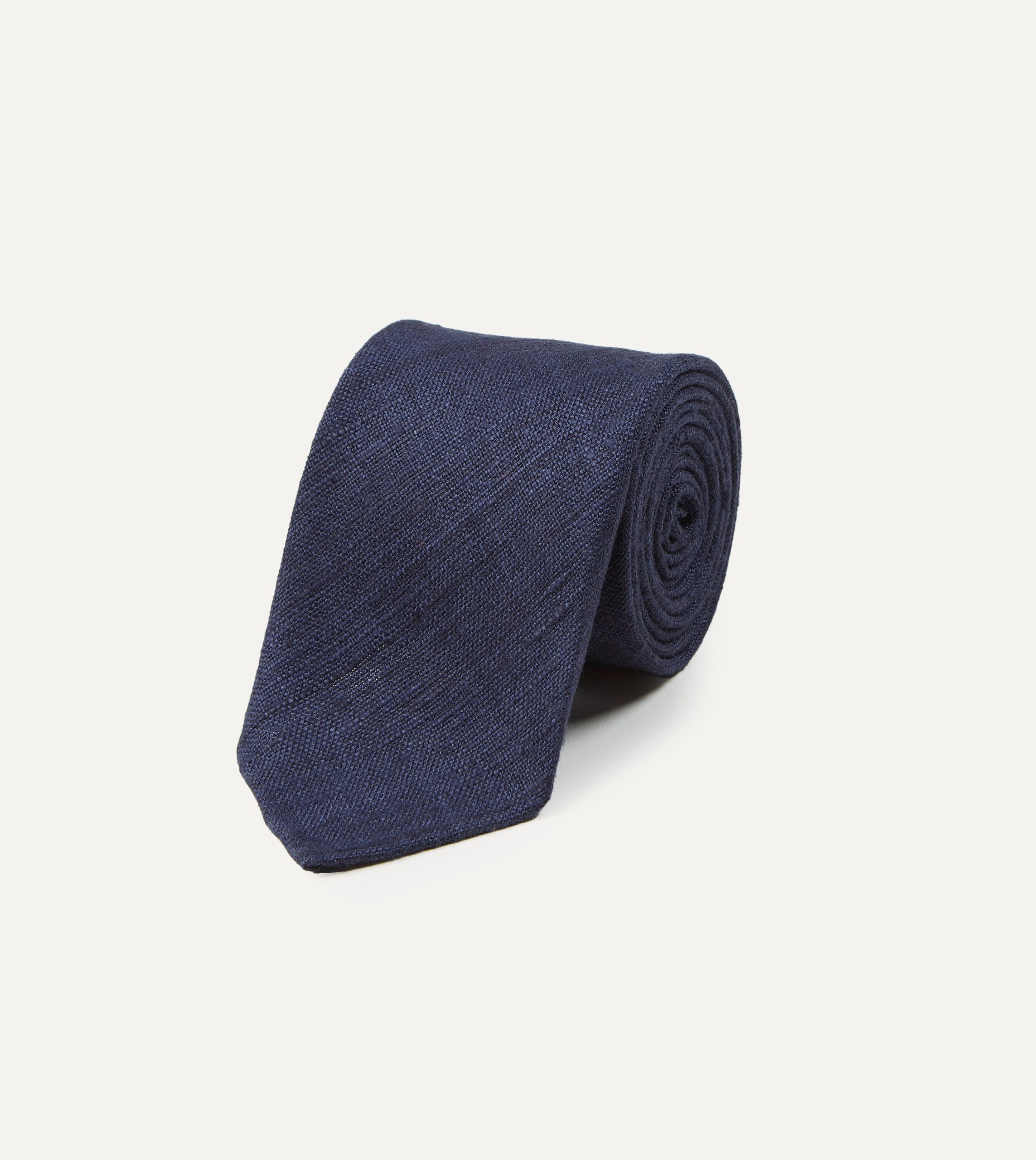 Navy Tussah Hand Rolled Silk Tie - Image 2