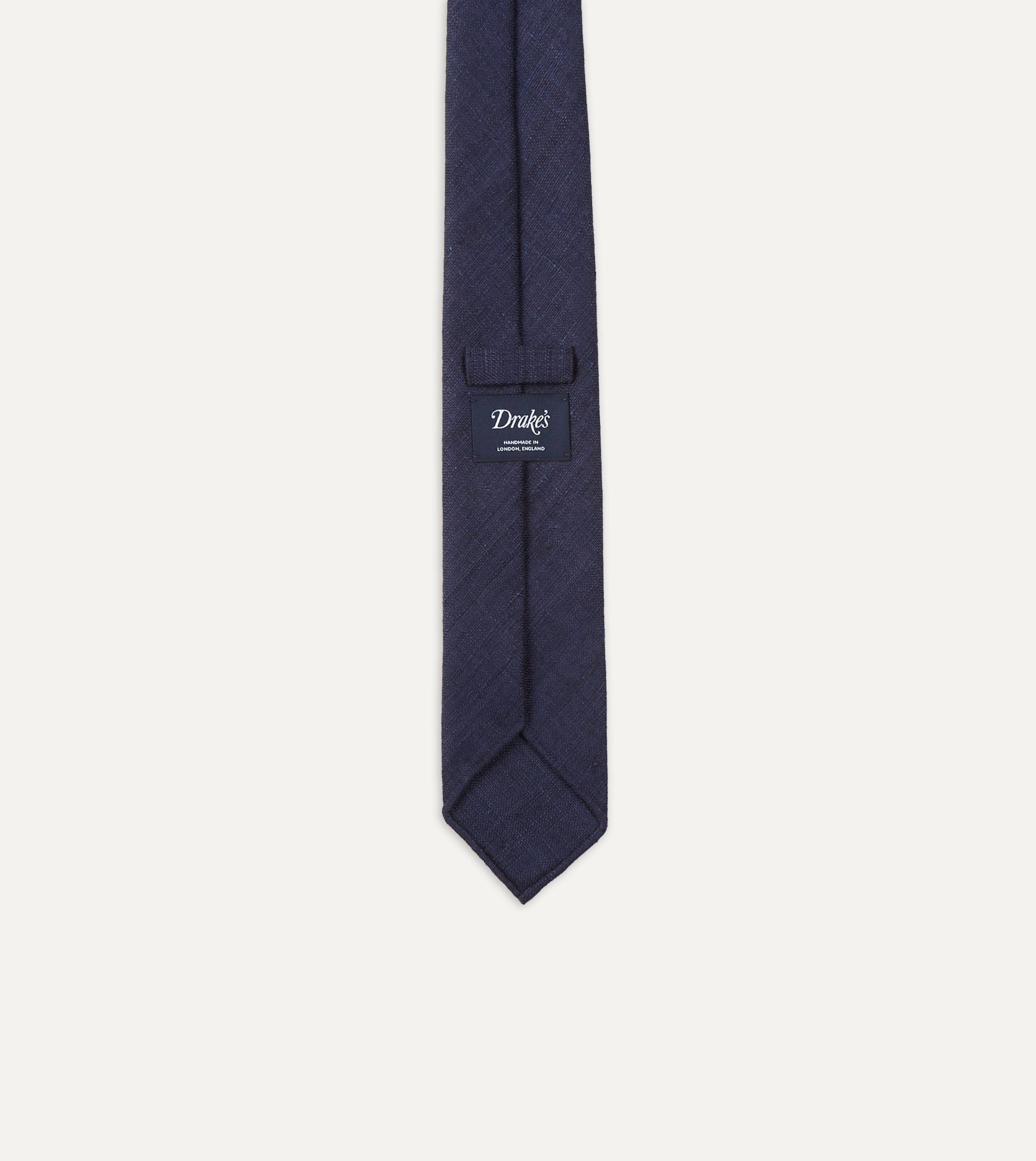 Navy Tussah Hand Rolled Silk Tie - Image 5