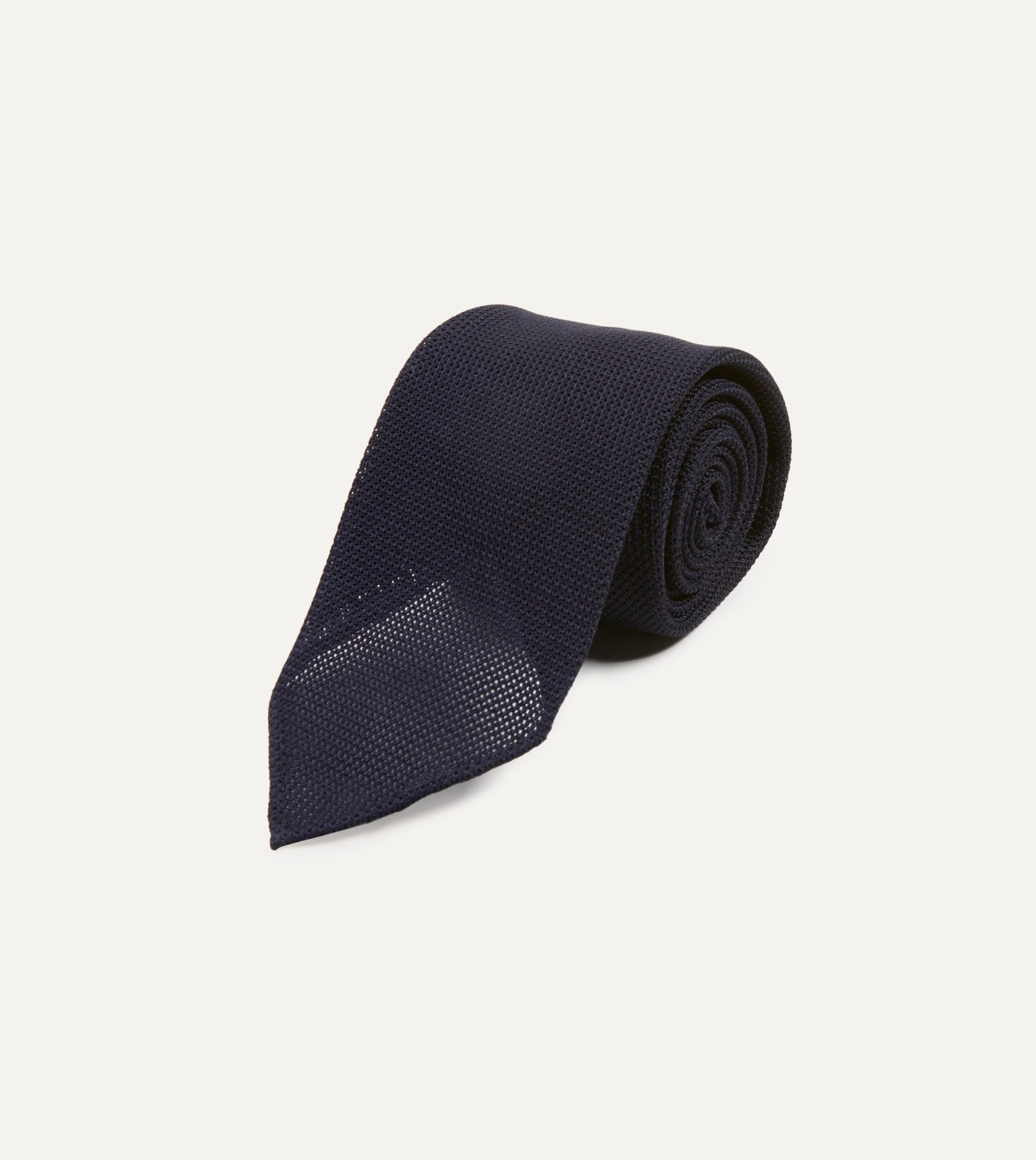 Dark Navy Fine Woven Grenadine Silk Hand Rolled Tie - Image 2