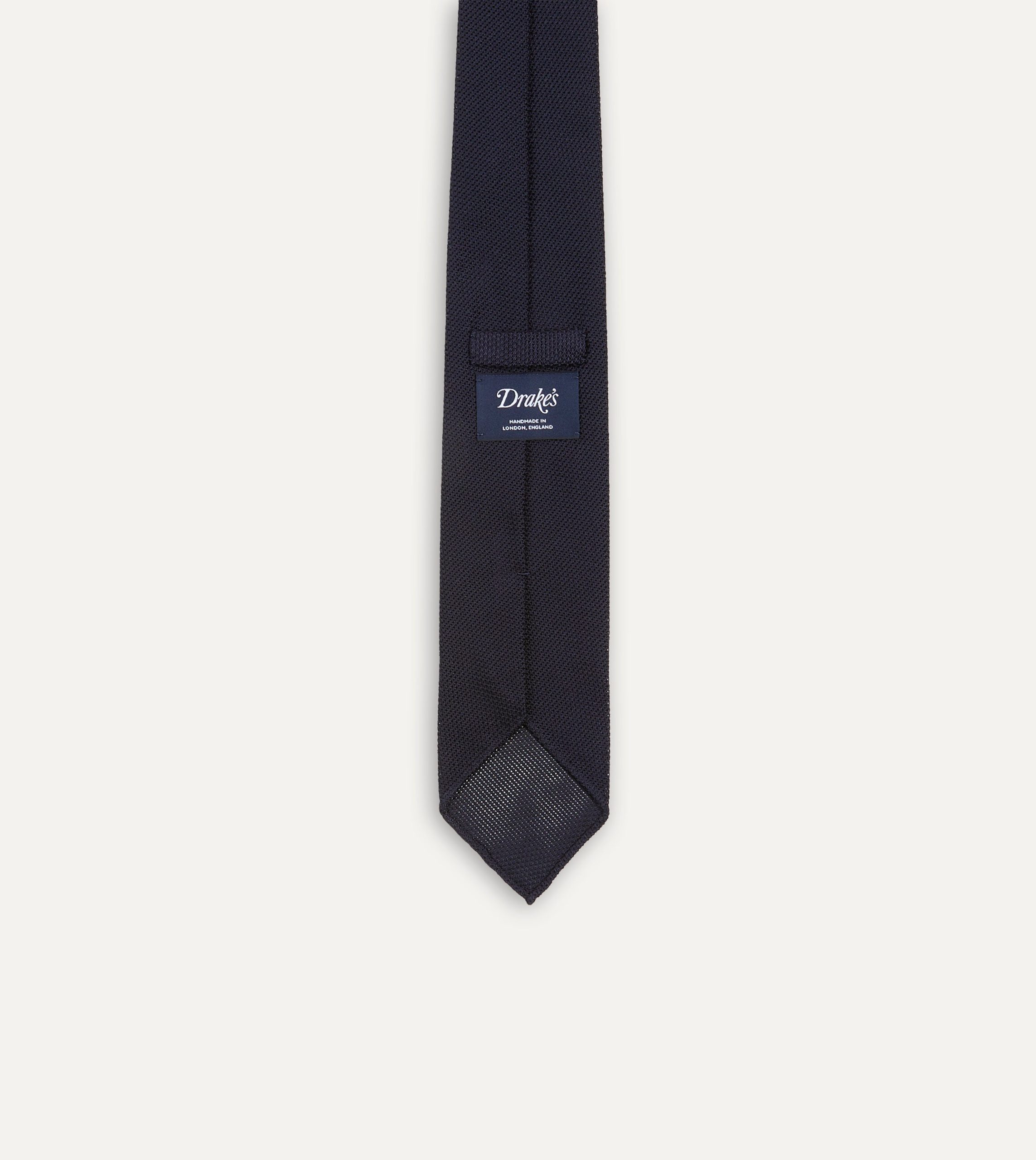 Dark Navy Fine Woven Grenadine Silk Hand Rolled Tie - Image 5