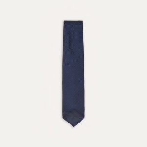Navy Fine Woven Grenadine Silk Hand Rolled Tie