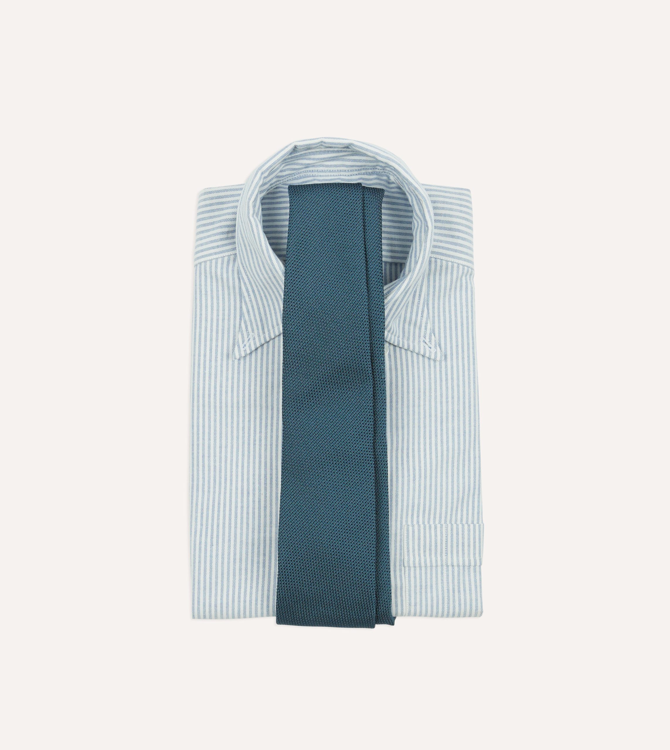 Sky Blue Fine Woven Grenadine Silk Hand Rolled Tie - Image 2
