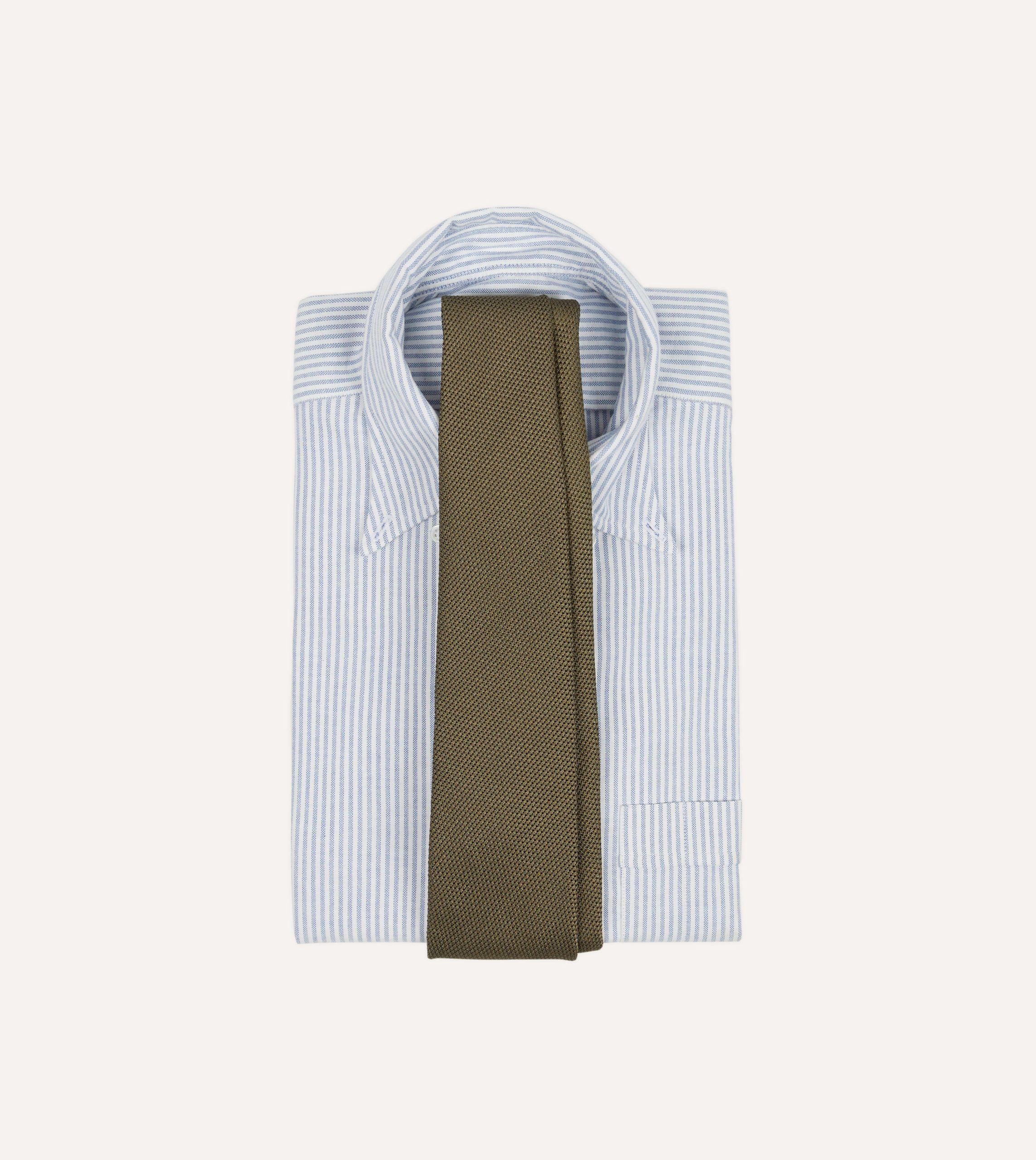 Khaki Green Fine Woven Grenadine Silk Hand Rolled Tie - Image 2