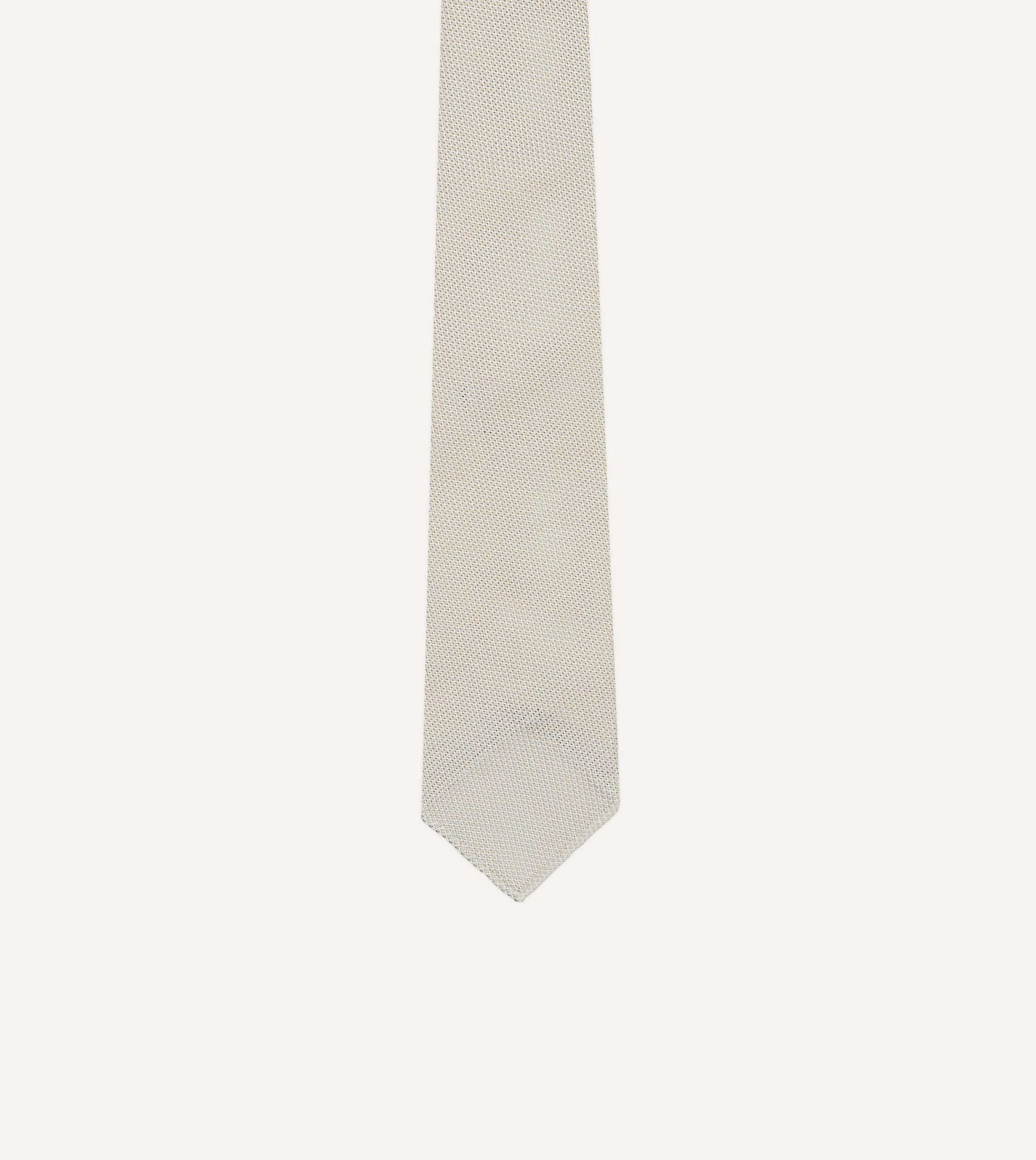 Ecru Fine Woven Grenadine Silk Hand Rolled Tie - Image 4