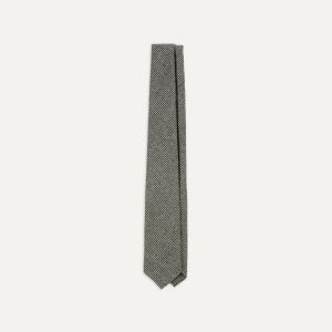 Light Grey Houndstooth Check Hand Rolled Wool Tie