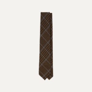 Dark Brown Prince of Wales Check Hand Rolled Wool Tie