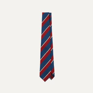 Red. Blue and White Stripe Shantung Silk Tie
