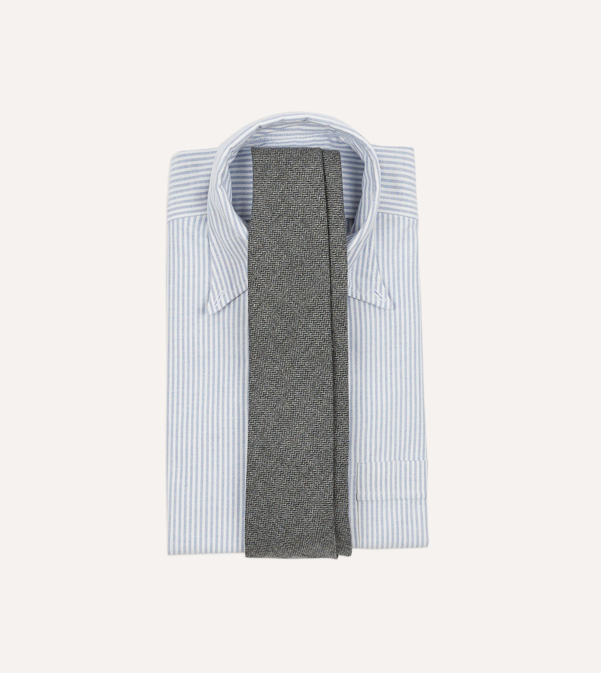 Grey Herringbone Hand Rolled Wool Tie - Image 3