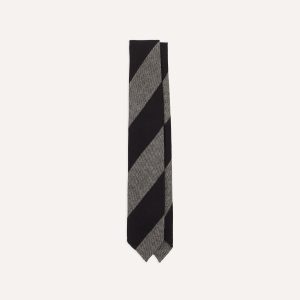 Grey and Black Block Stripe Hand Rolled Wool Tie