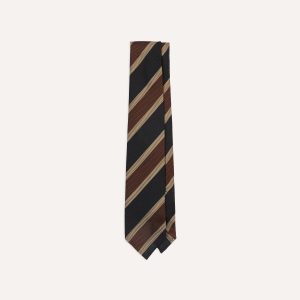 Black and Brown Multi Stripe Hand Rolled Silk Grenadine Tie