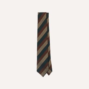 Green. Red and Gold Block Stripe Hand Rolled Silk Grenadine Tie