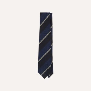 Navy and White Multi Stripe Hand Rolled Silk Grenadine Tie