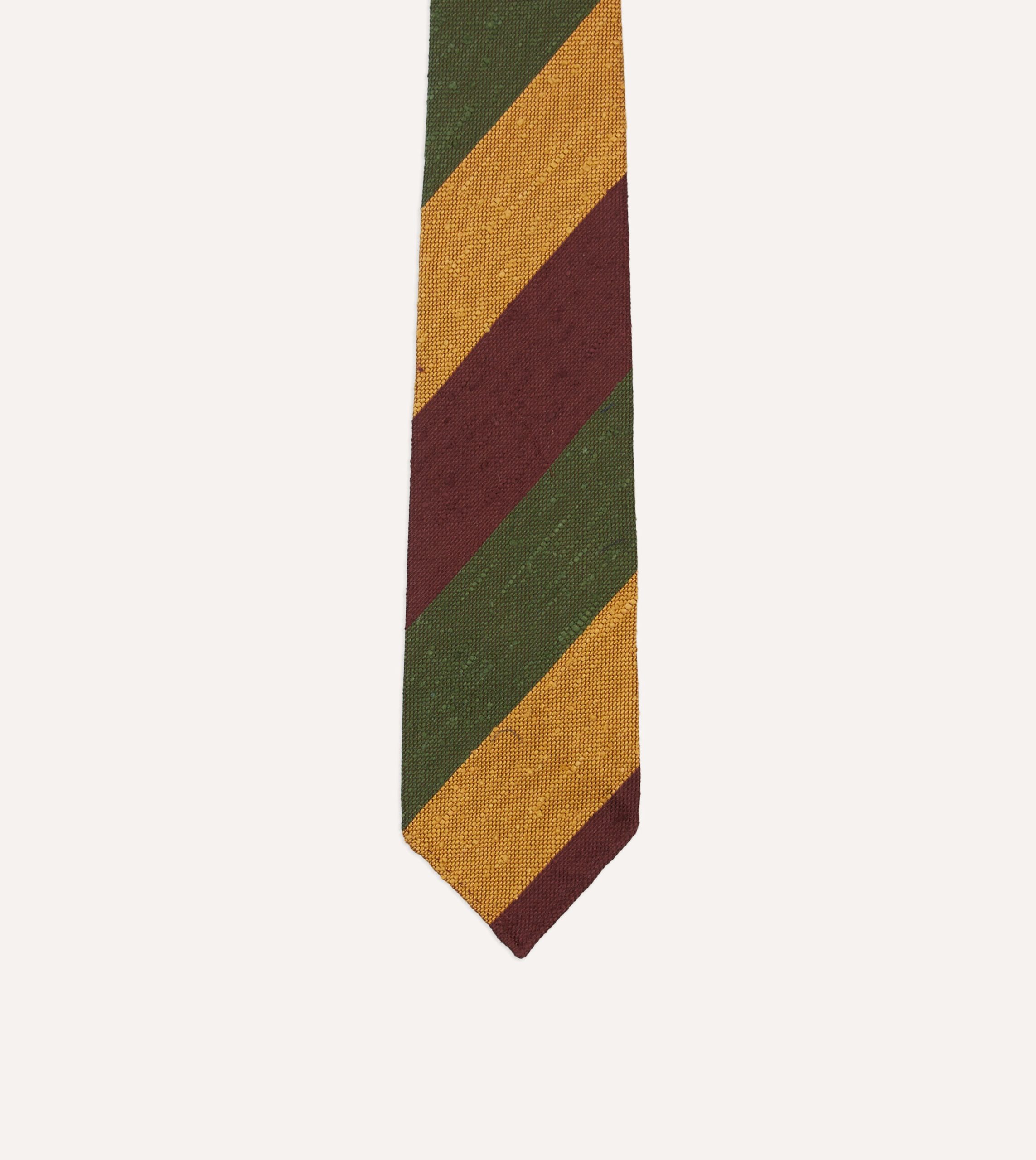 Burgundy. Gold and Olive Block Stripe Shantung Silk Tie - Image 3